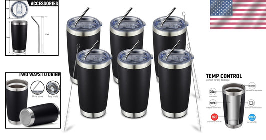 6 Pack 20oz Double Wall Insulated Stainless Steel Travel Tumblers for Hot & Cold