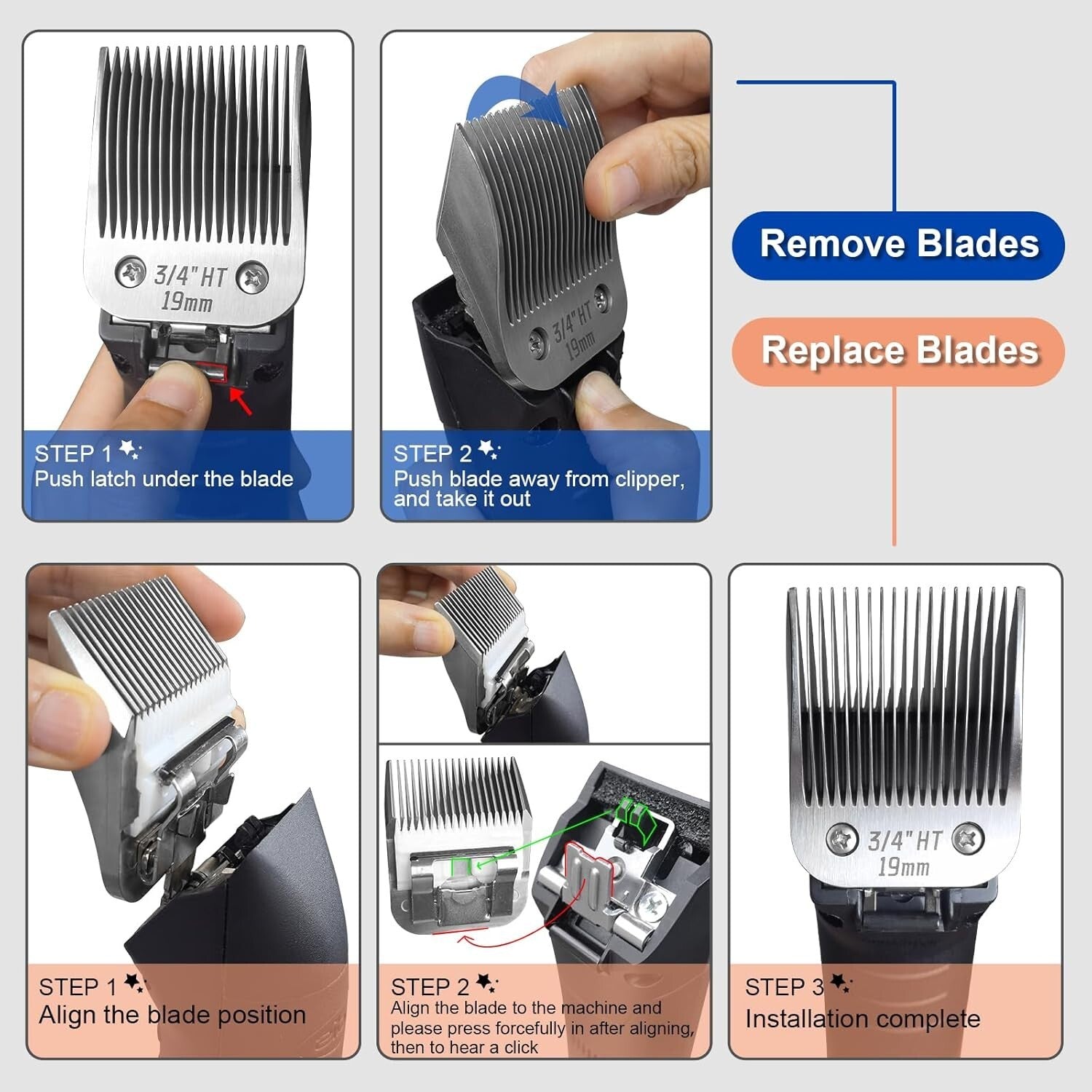 Professional 3/4HT Dog Grooming Blades Compatible with Andis & Oster Clippers