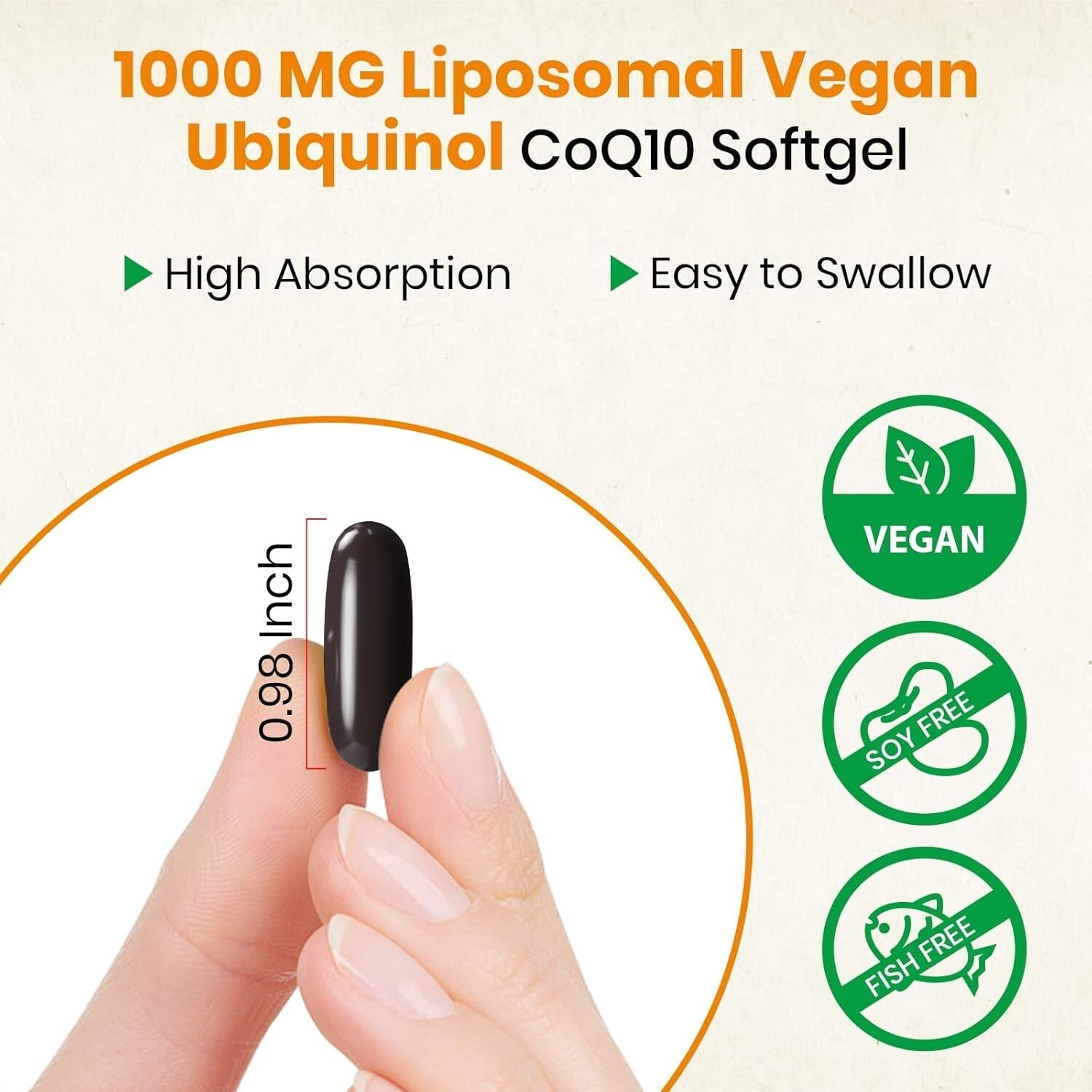 1000mg Vegan Liposomal CoQ10 - Powerful Antioxidant for Heart & Brain Support