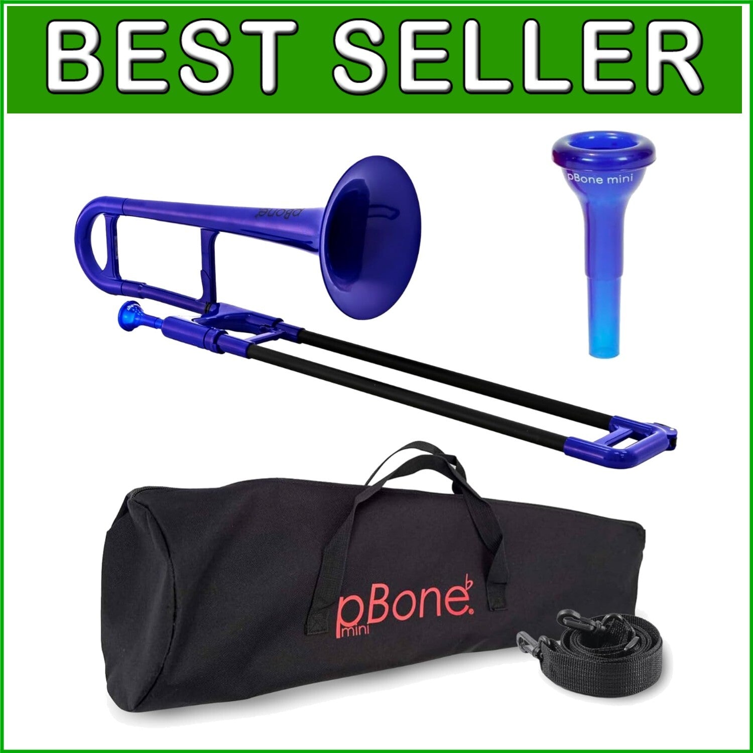 Durable Mini Trombone in Blue - Mouthpiece & Easy Carry Bag Included for Kids