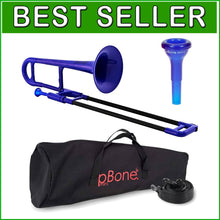 Load image into Gallery viewer, Durable Mini Trombone in Blue - Mouthpiece &amp; Easy Carry Bag Included for Kids