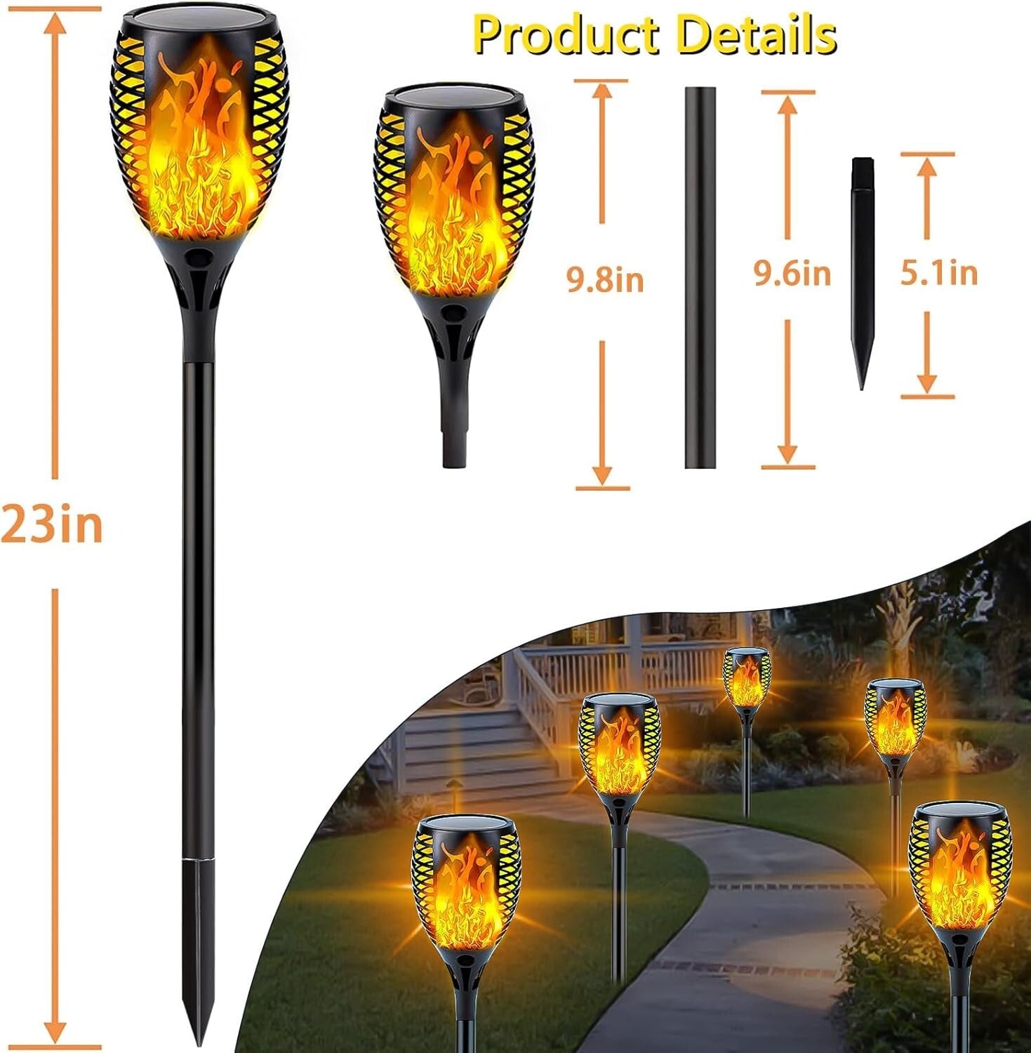 Larger Upgraded Solar Flickering Torch Lights - 12h Working Time & Easy Setup
