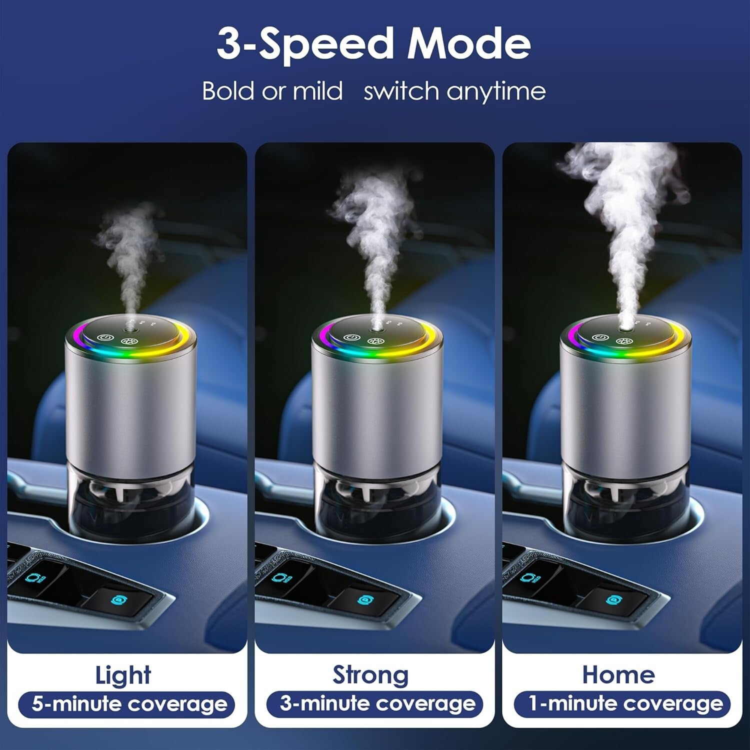 Multi-Functional Car Air Freshener with RGB Lights - Pet Safe & Rechargeable