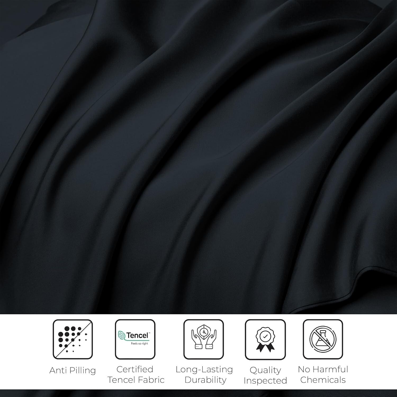 Black Tencel Lyocell Sheet Set - Queen Size, Deep Pocket, Luxurious Comfort