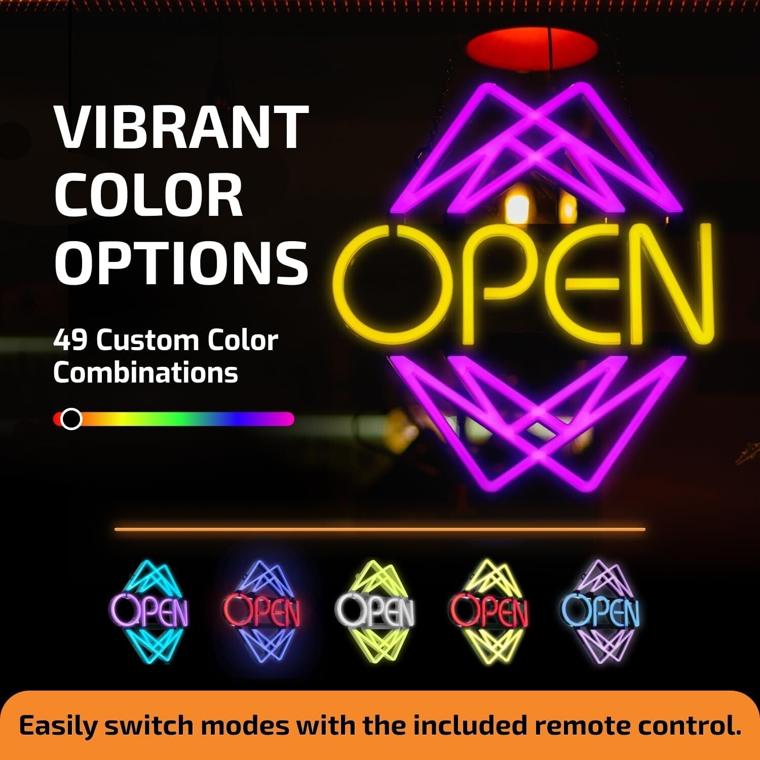 Eye-Catching Wall Mount LED Open Sign - 49 Colors, Bright Visibility Day & Night