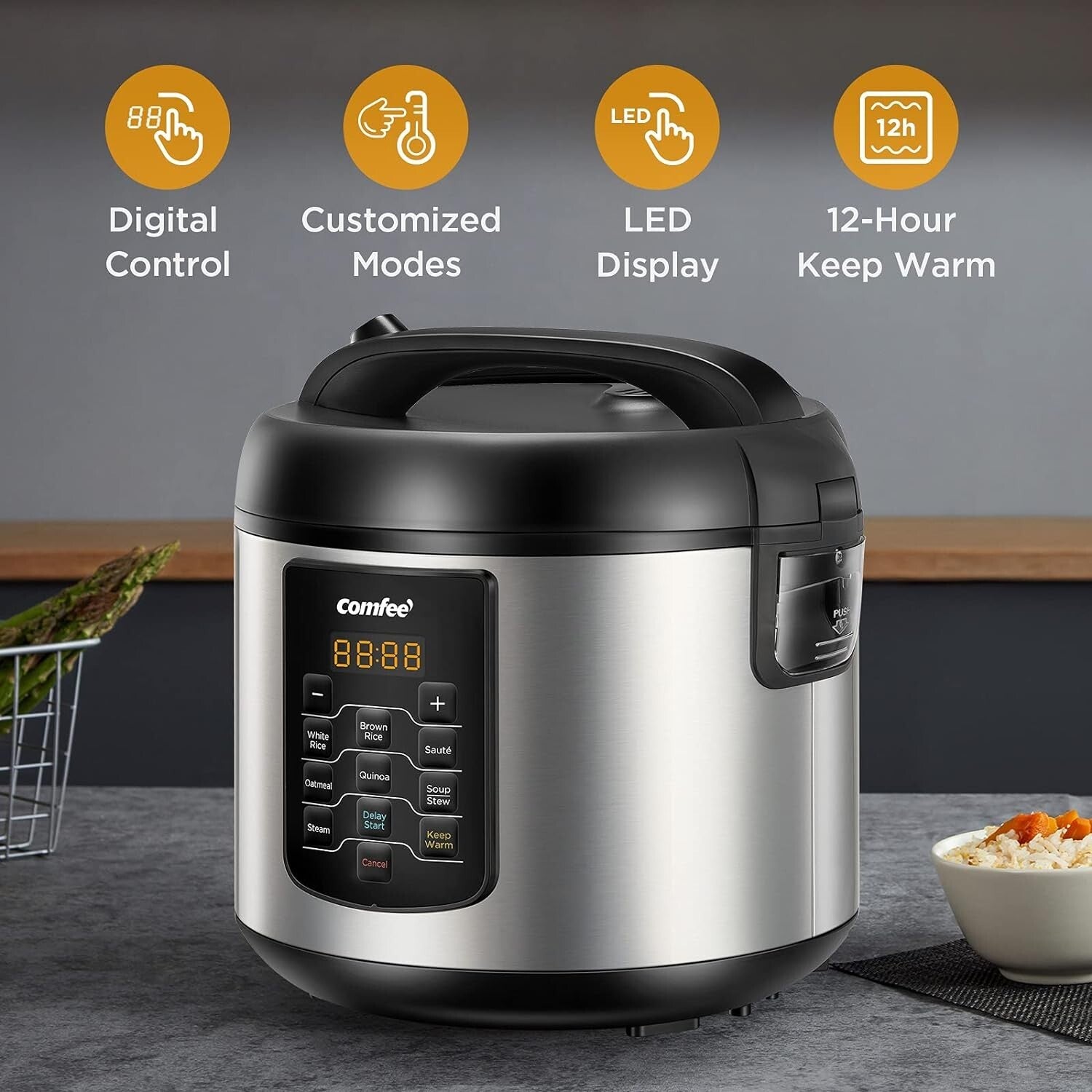 Programmable Rice Cooker with 8 One-Touch Settings - 20 Cup Cooked Capacity