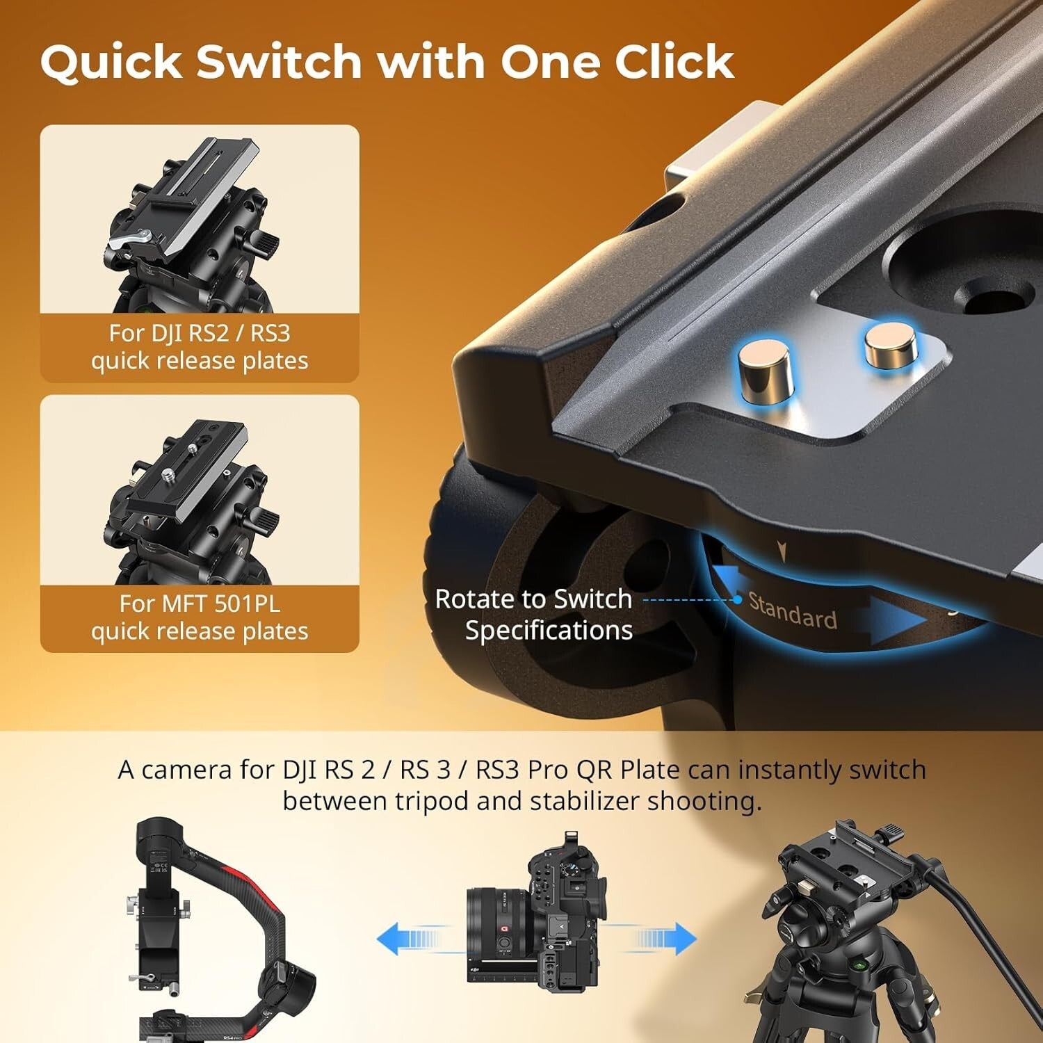 Professional Aluminum Tripod 74" with Quick Release Plate and Smooth Fluid Head