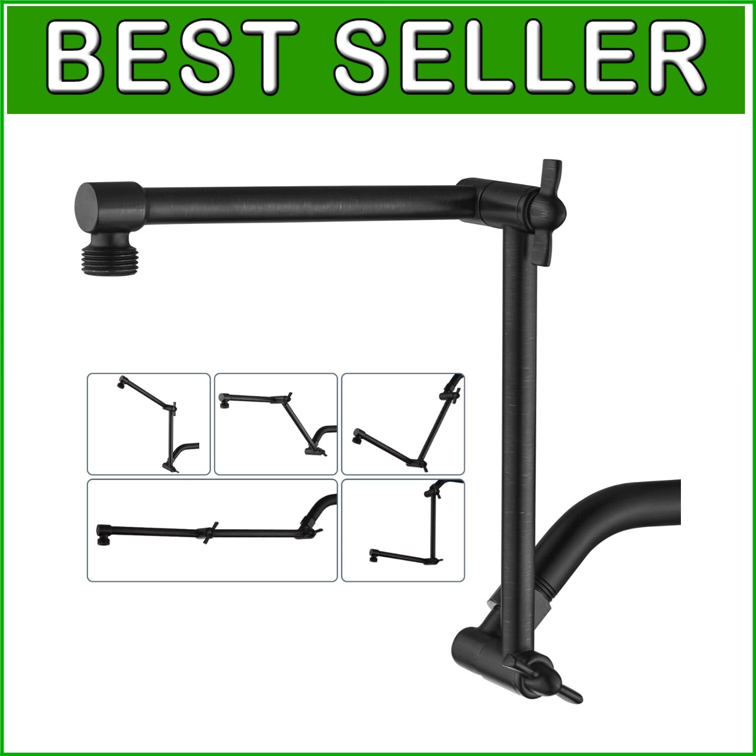 14-Inch Brass Shower Arm Extender in Oil-Rubbed Bronze - Adjustable Height
