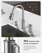 Load image into Gallery viewer, Brushed Nickel Kitchen Faucet with Soap Dispenser &amp; Pull Down Sprayer - 3 Holes