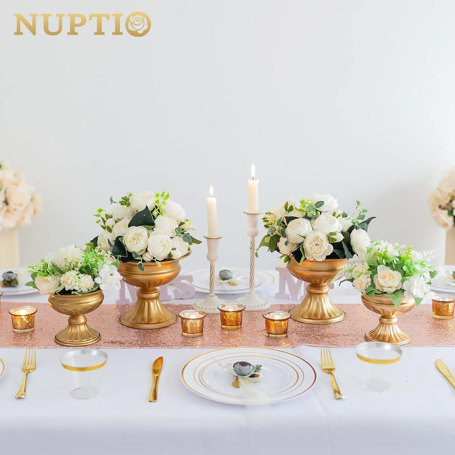 Metallic Gold Centerpiece Vases - 10 Pcs, 6.5in Trumpet Design for Weddings