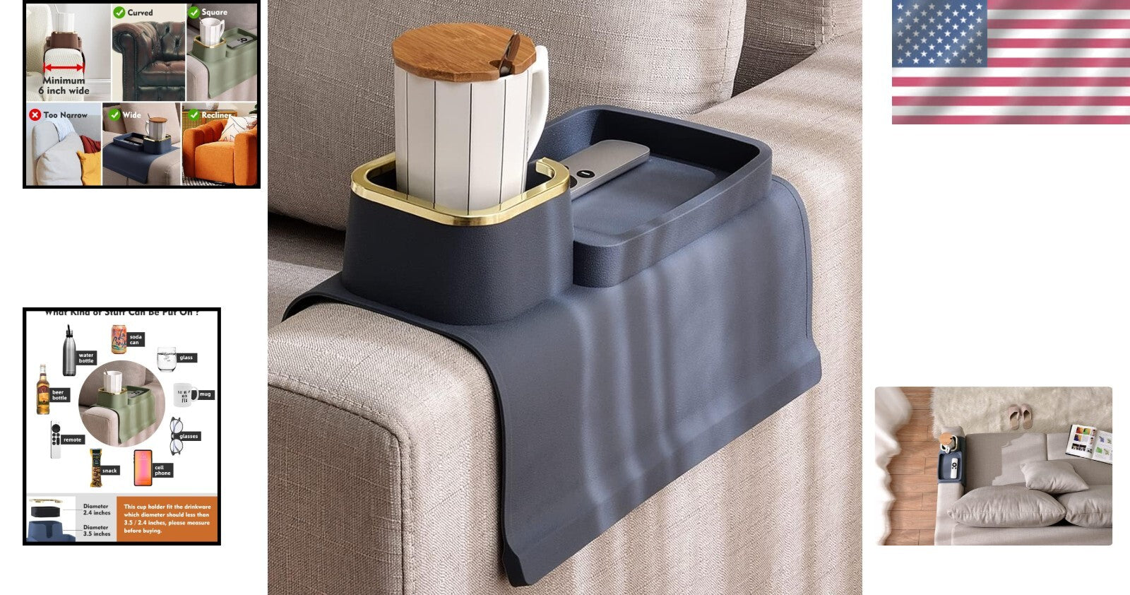 Versatile Navy Blue Silicone Couch Drink Holder - Perfect for Snacks & Remotes
