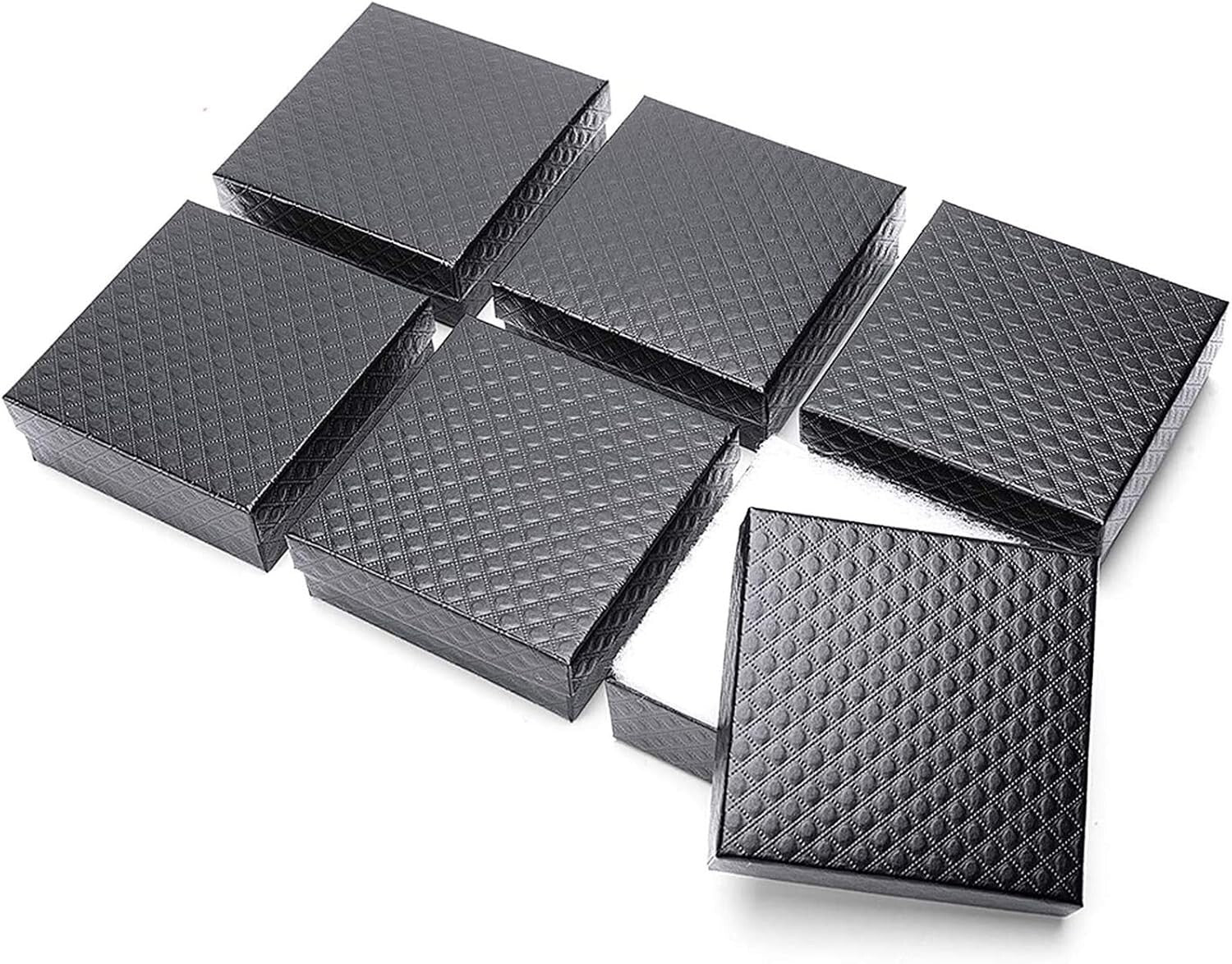 52 Pack Black Cotton Filled Jewelry Boxes, 3.5x3.5x1 for Elegant Gifting