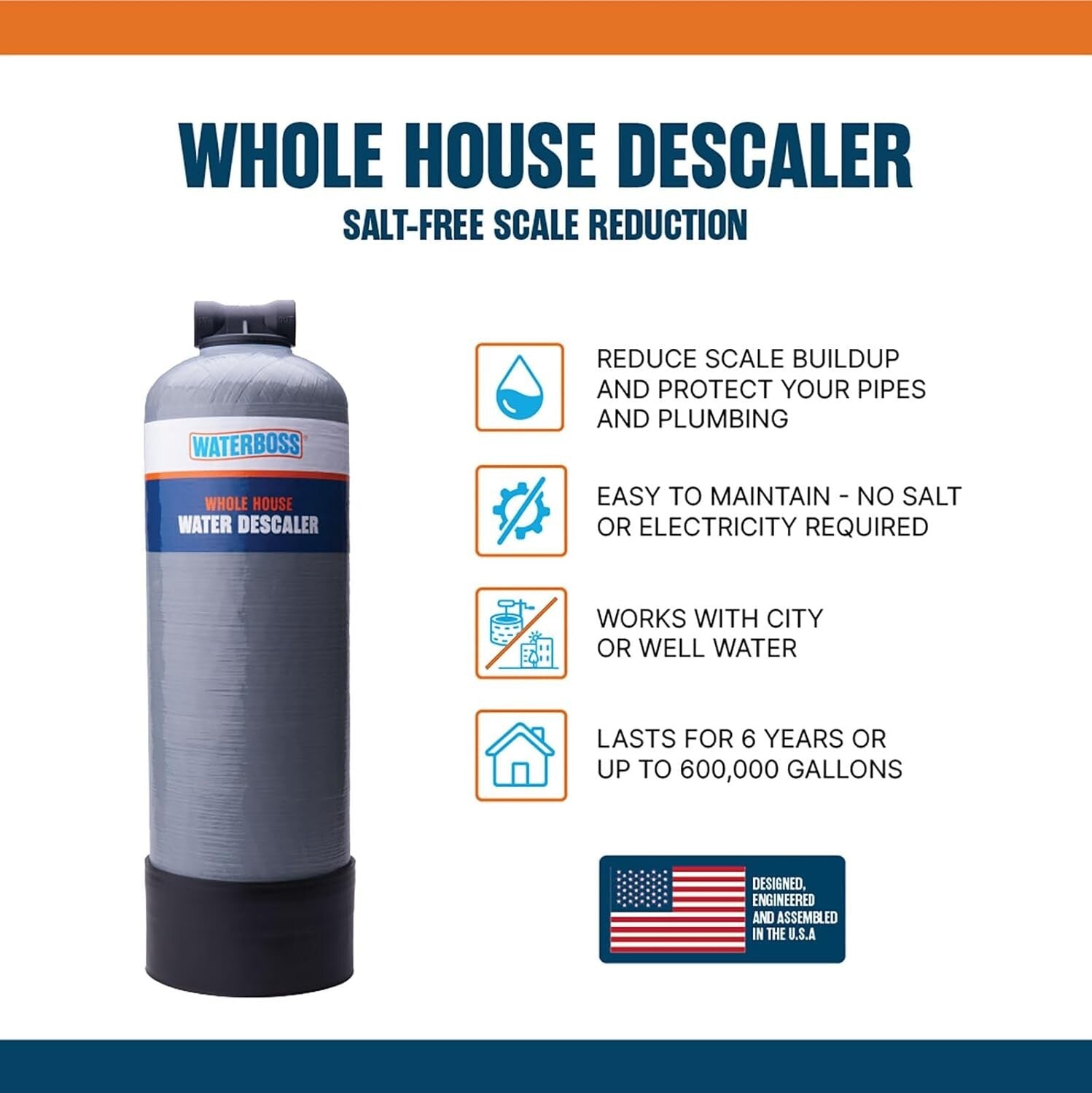 High-Performance Salt-Free Descaler for Households of 4+ - 7 GPM Flow Rate