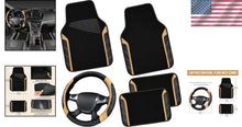 Load image into Gallery viewer, Sporty Microfiber Leather Steering Wheel Cover &amp; Waterproof Floor Mats Combo