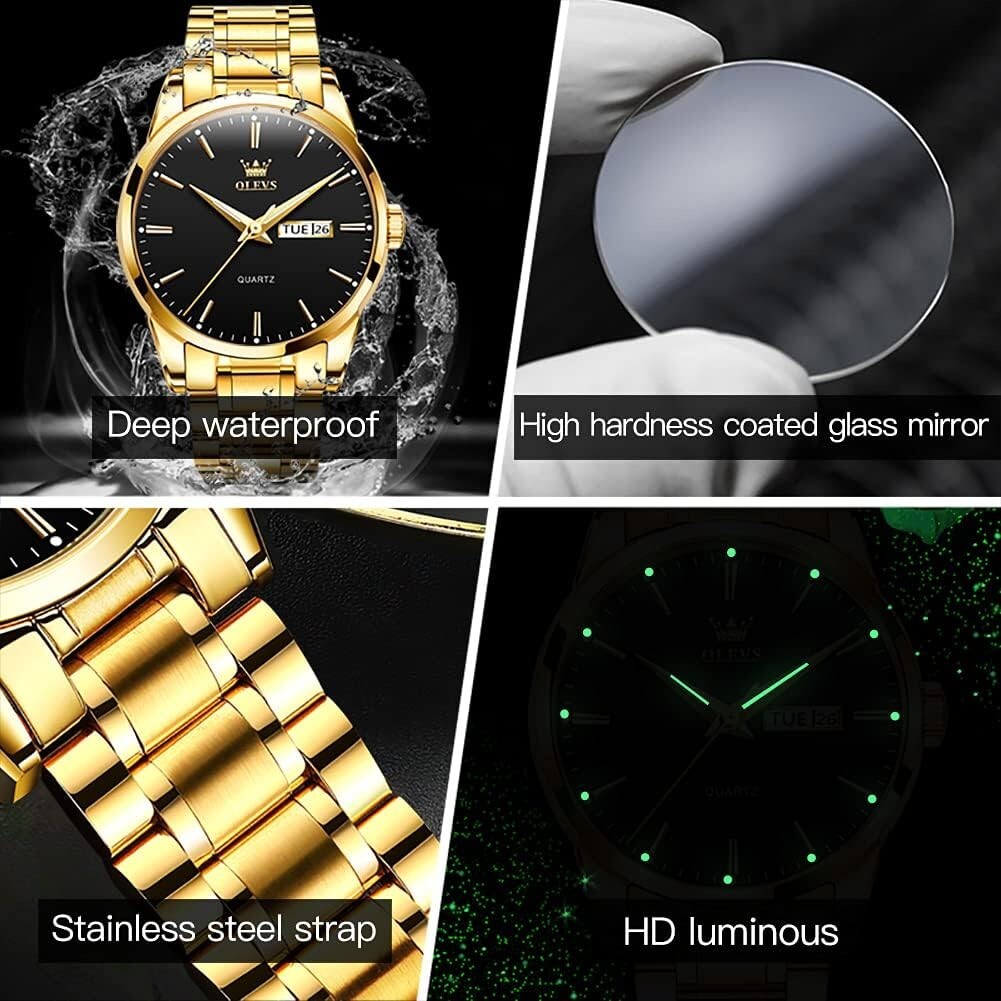 Elegant Luminous Men’s Watch with Day-Date Function & Scratch-Resistant Design