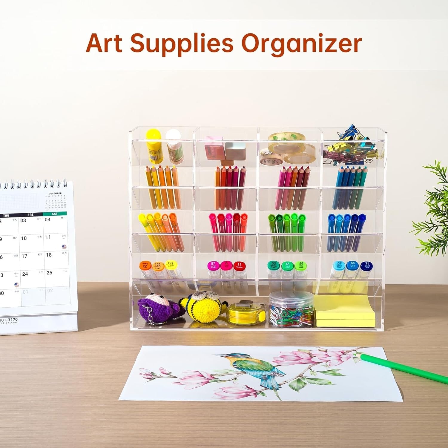 Elegant 17-Compartment Clear Marker and Pen Holder - Stylish Art Supply Storage