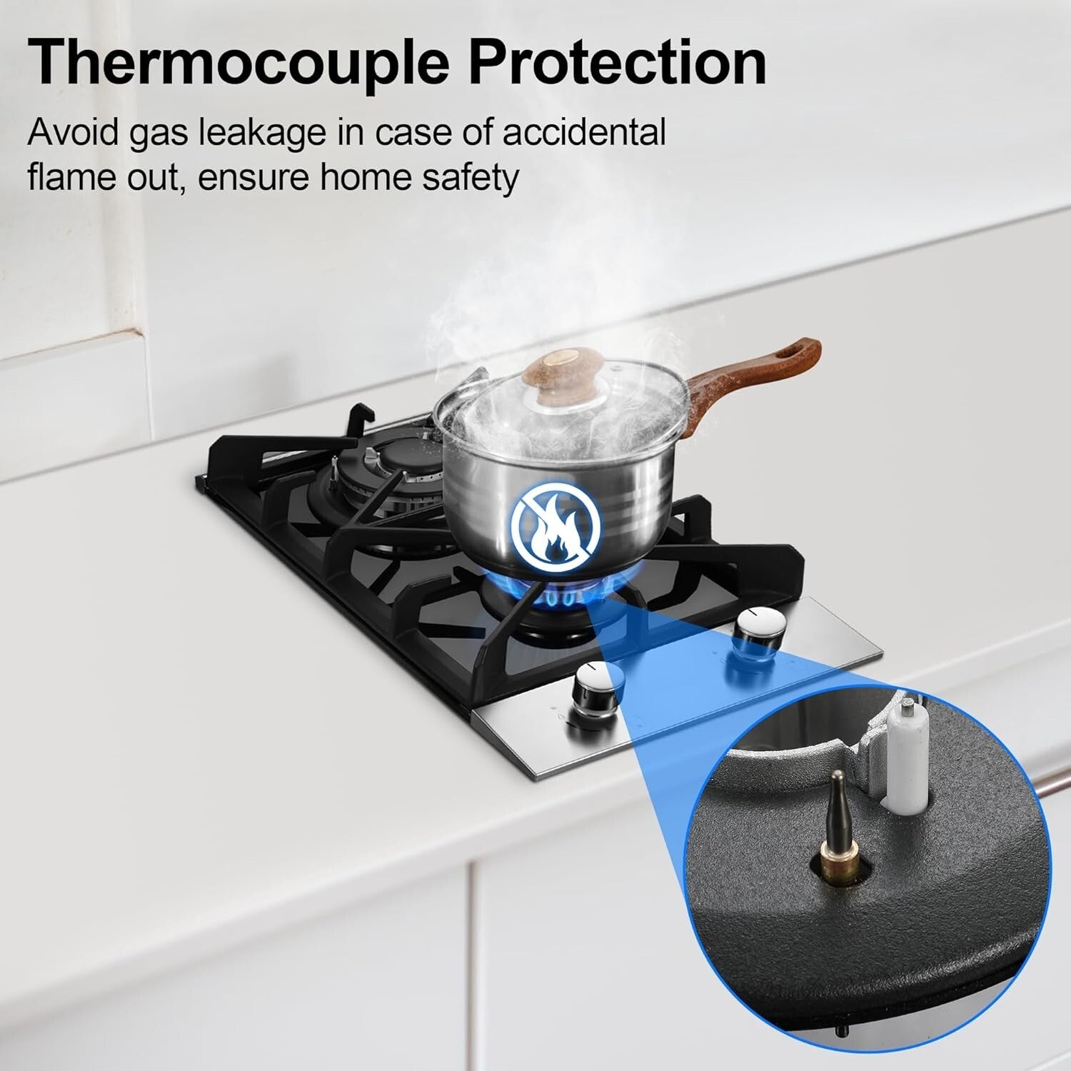 High-Performance 2 Burner Gas Stove with Electric Ignition & Safety Lock System