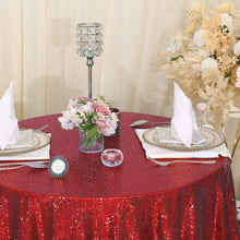 Load image into Gallery viewer, Round 108-Inch Glitter Tablecloth - Shimmering Red Sequin Style for Occasions