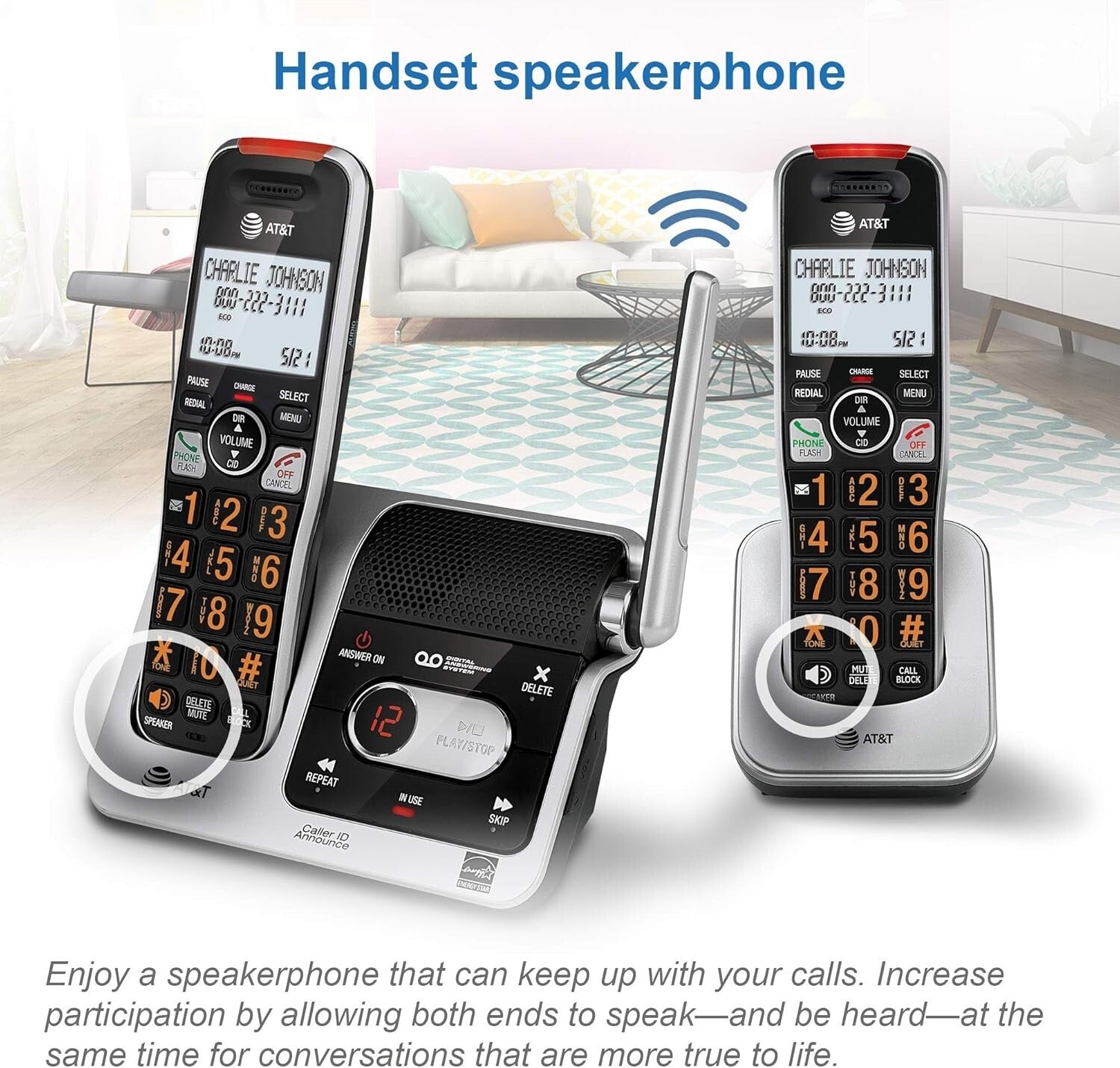 Innovative Silver/Black DECT 6.0 Cordless Phone with 22 Min Answering Machine