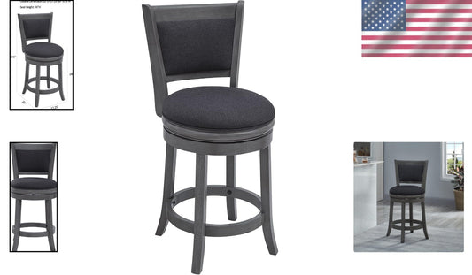 Elegant 24-Inch Dark Grey Upholstered Swivel Counter Stools - Modern Design