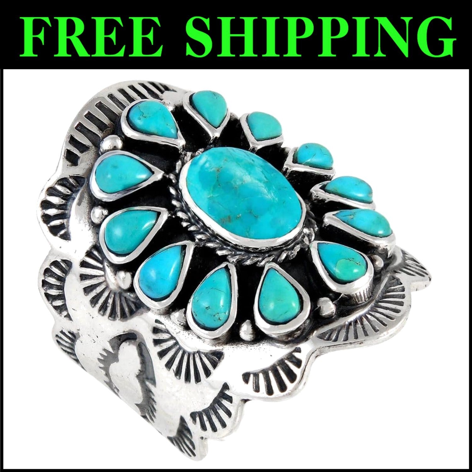 Customizable 925 Sterling Silver Ring with Genuine Turquoise - Radiant Gemstone