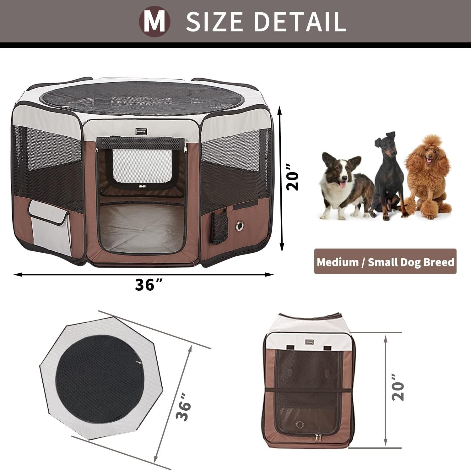 Lightweight Brown Pet Playpen for Small Dogs and Cats - 8 Panel, Removable Top
