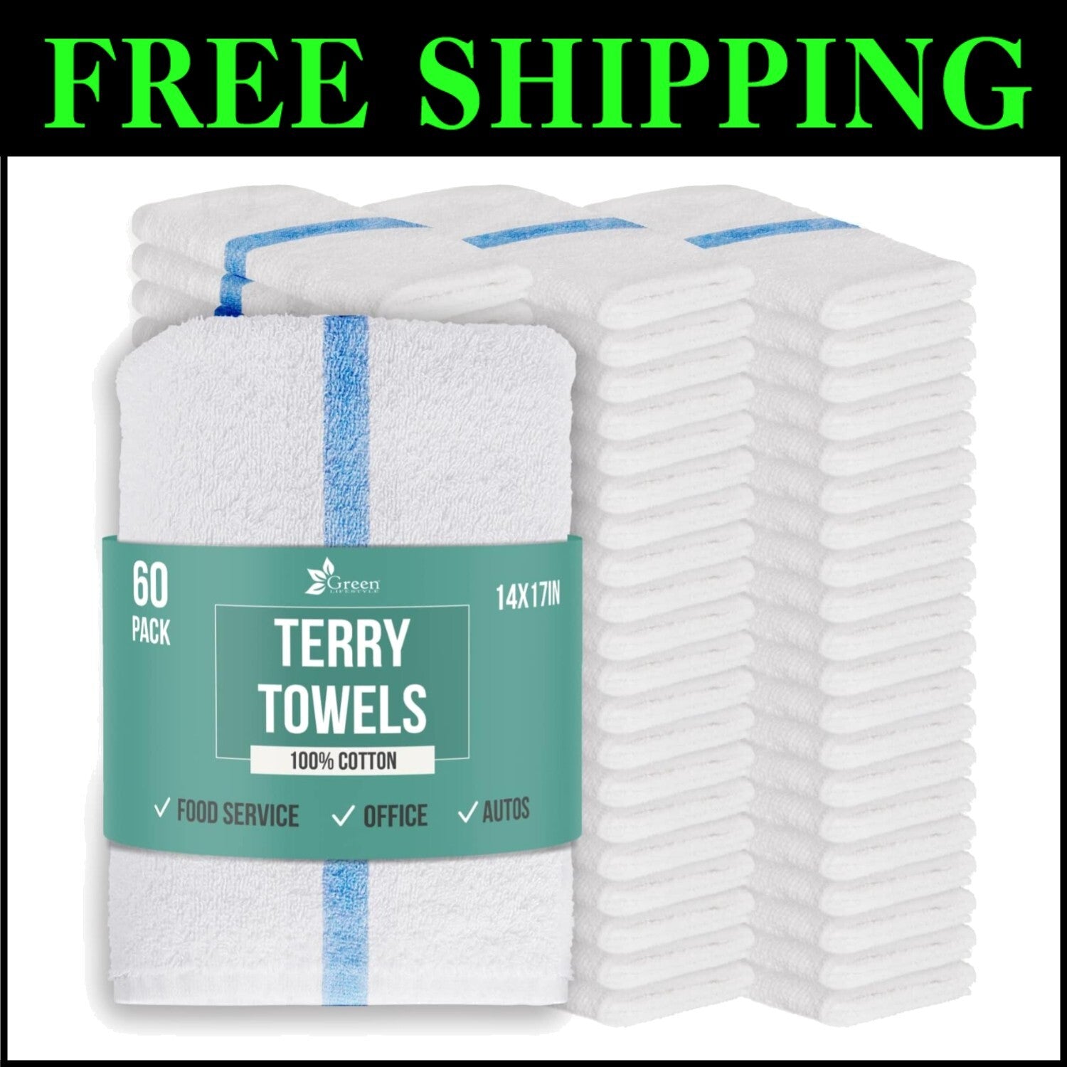 Durable Lint-Free 60 Pack of Blue Stripe Terry Towels - Eco-Friendly Solution