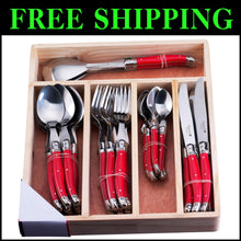 Load image into Gallery viewer, Laguiole 34-Piece Stainless Steel Dinnerware Set with Decorative Red Handles