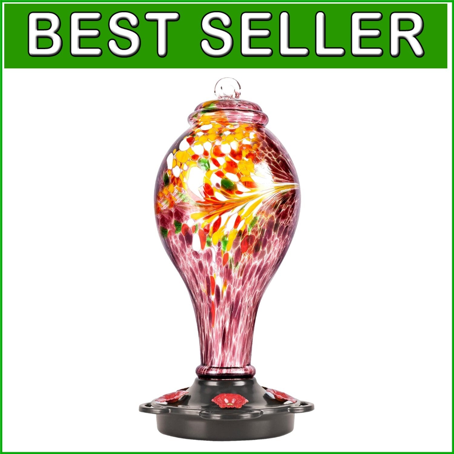 Elegant 36oz Hummingbird Feeder, Leak Proof with Easy Fill Design, Purple Glass