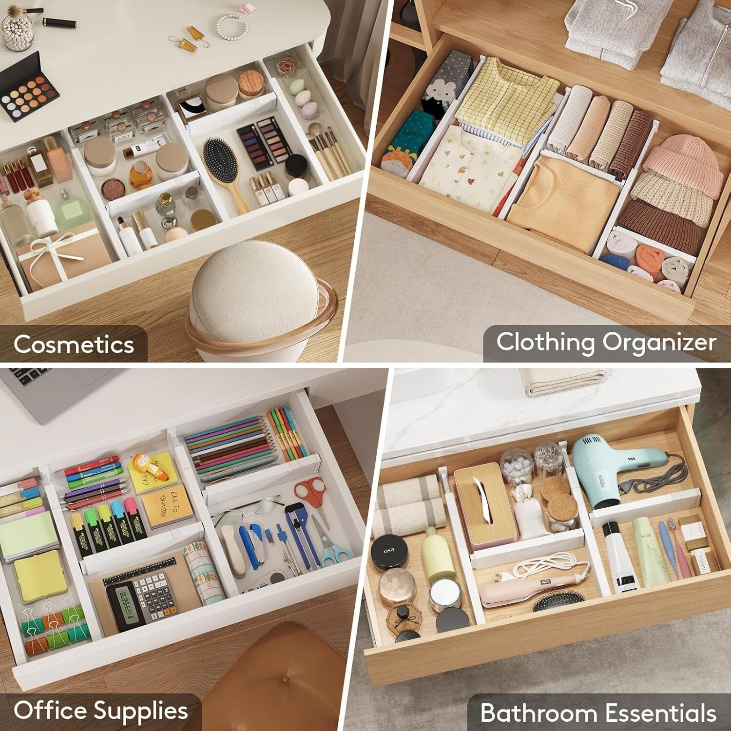 12 Pack Adjustable Drawer Dividers - Expandable Utensil and Tool Organizers