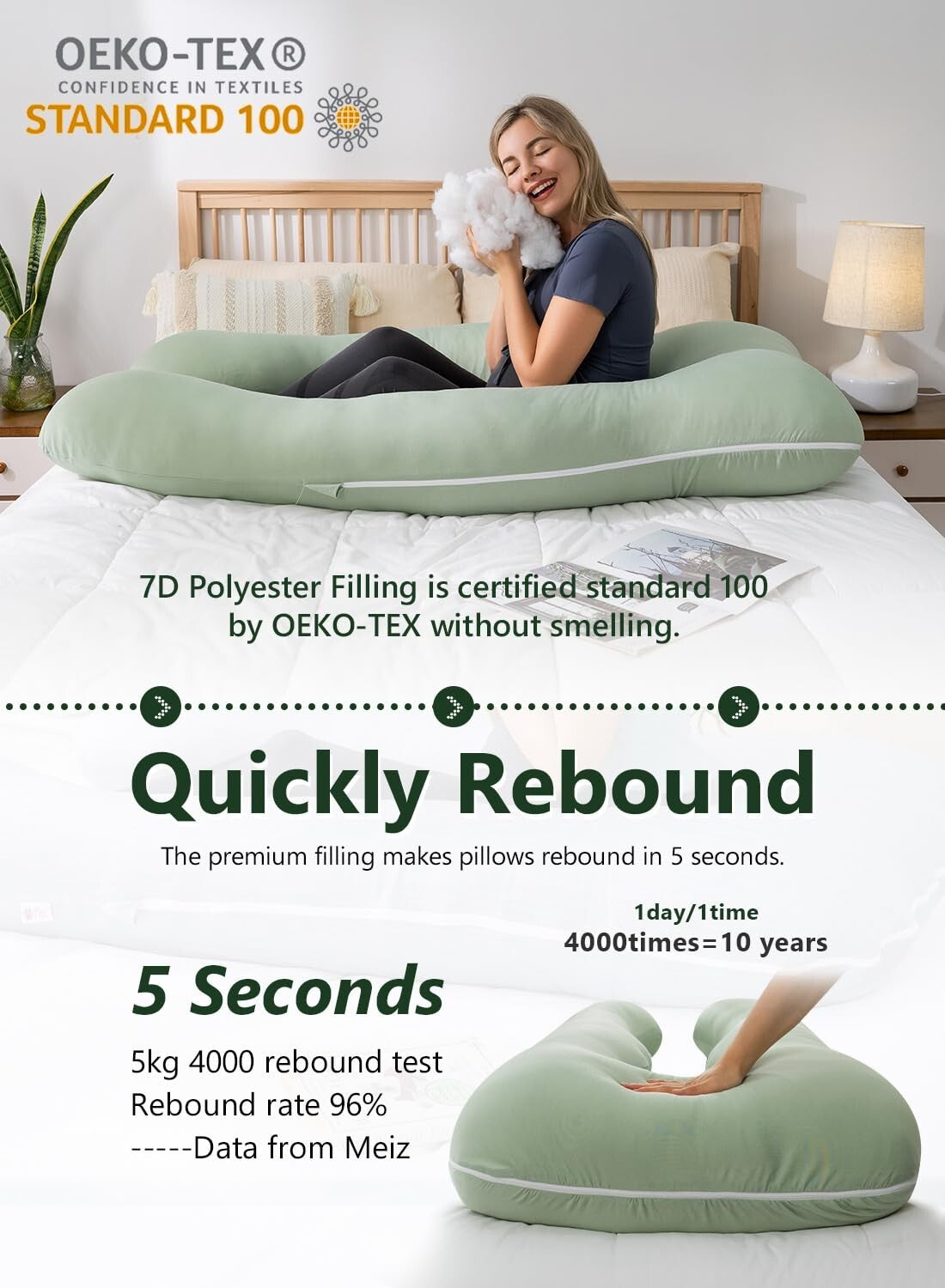 55-Inch U-Shaped Pregnancy Pillow with Soft Cooling Cover for Maternity Needs