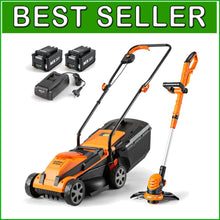 Load image into Gallery viewer, Lightweight 24V Max Lawn Mower with 10-Inch Trimmer - 2 Batteries Included