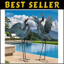 Load image into Gallery viewer, Vivid Blue Metal Crane Statues - Stunning Outdoor Garden Decorations Set