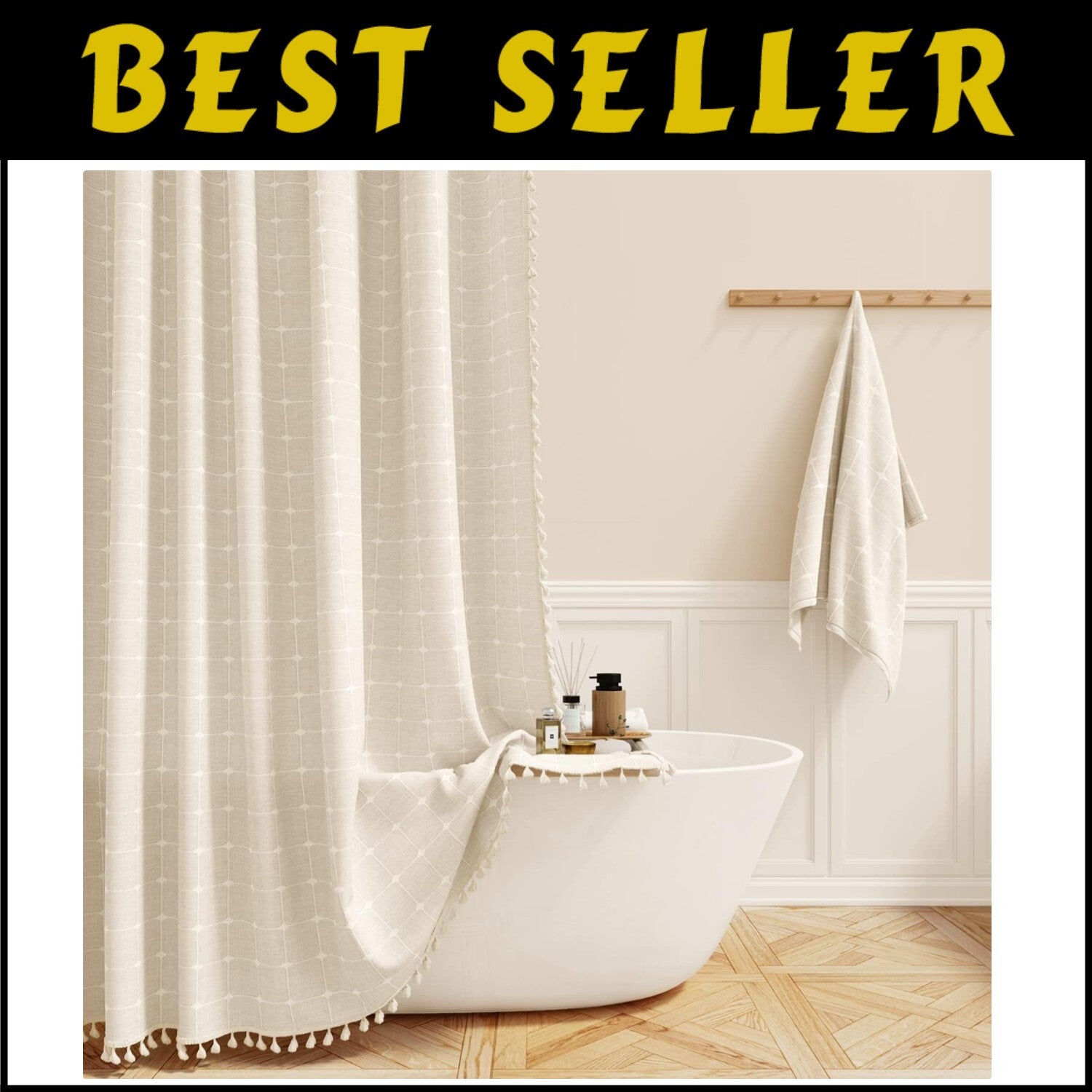 Luxurious 72x84 Inch Water-Repellent Linen Blend Shower Curtain with Tassels