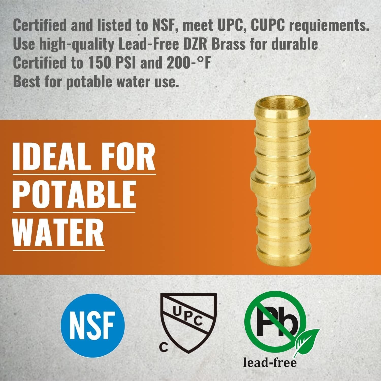 50-Pack Lead-Free Brass 1/2 Inch Pex Couplings - NSF Certified Plumbing Fittings