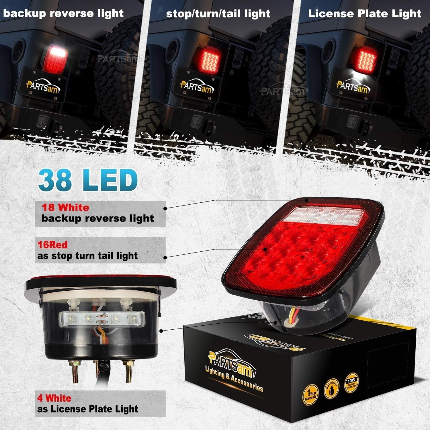 38 LED Universal Tail Light Set for Wrangler & 12V Vehicles - Waterproof Combo