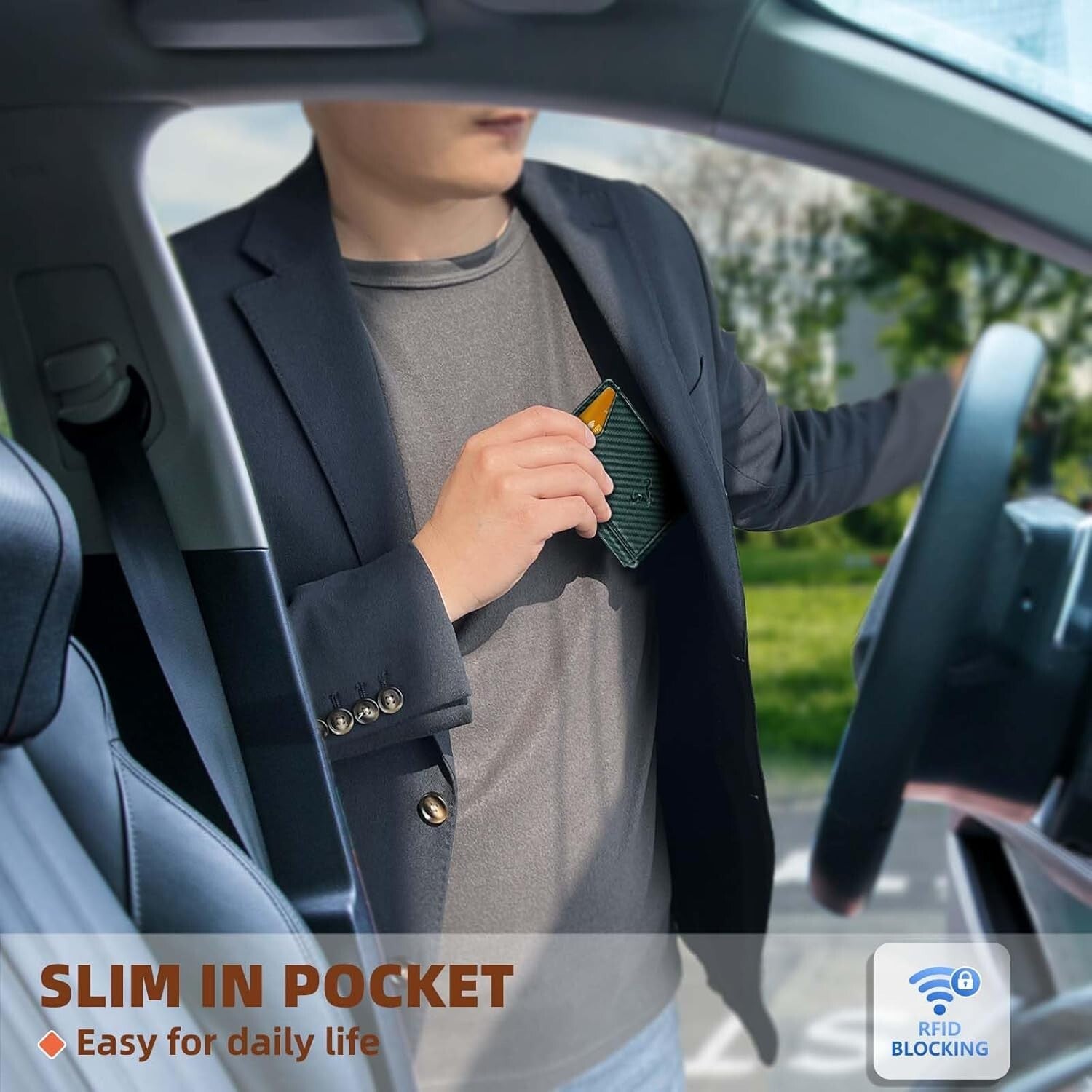 Men's Gift Wallet - Slim Carbon Fiber Case with Magnetic Closure & 9 Card Slots