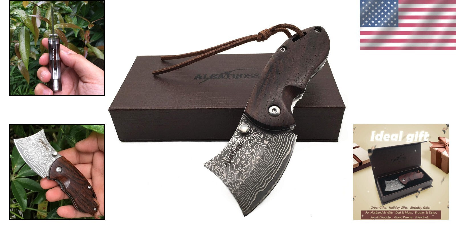 2" Damascus Folding Pocket Knife with Sandalwood Handle - Perfect for Camping