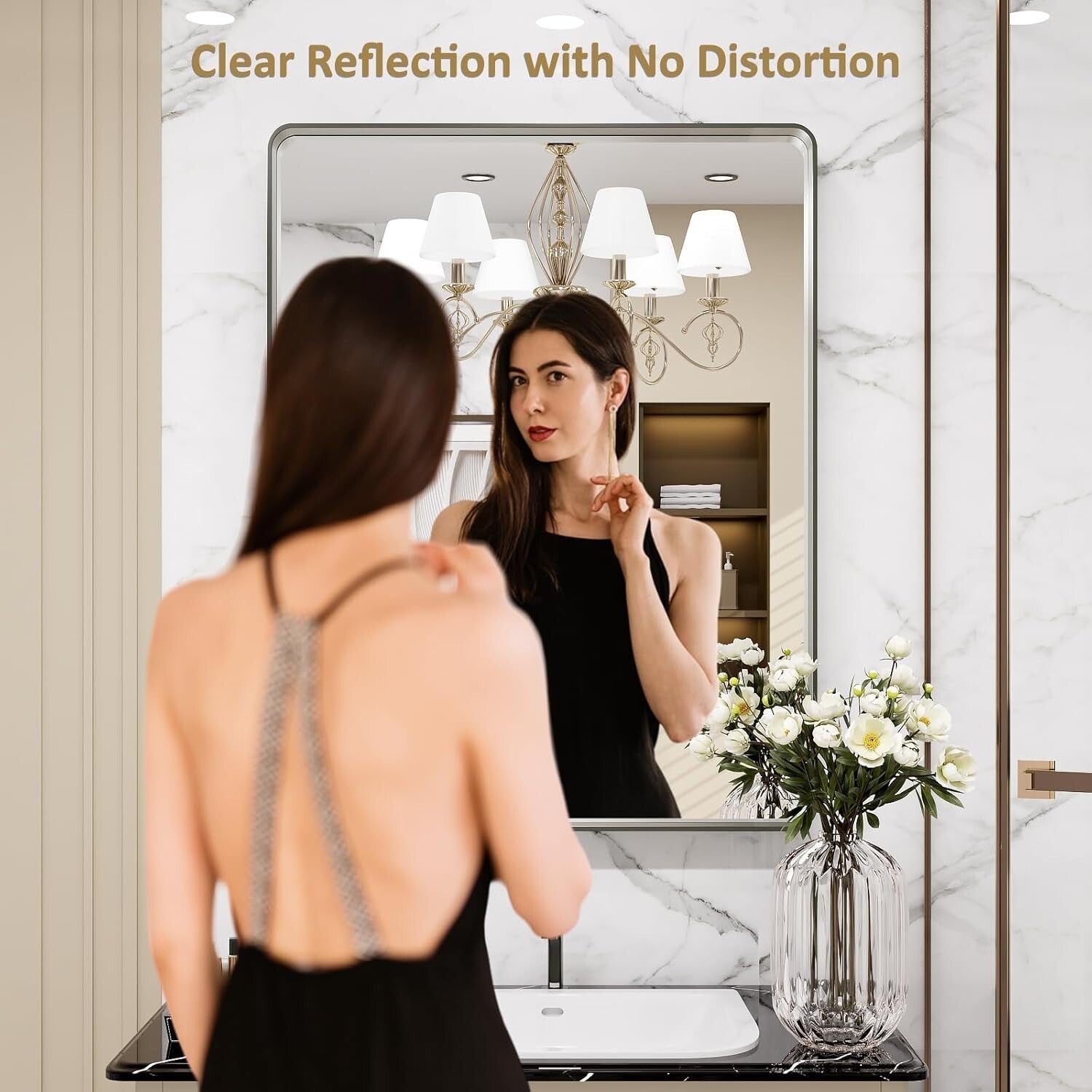 Elegant 28" x 36" Brushed Nickel Bathroom Mirror - Anti-Rust & Distortion-Free