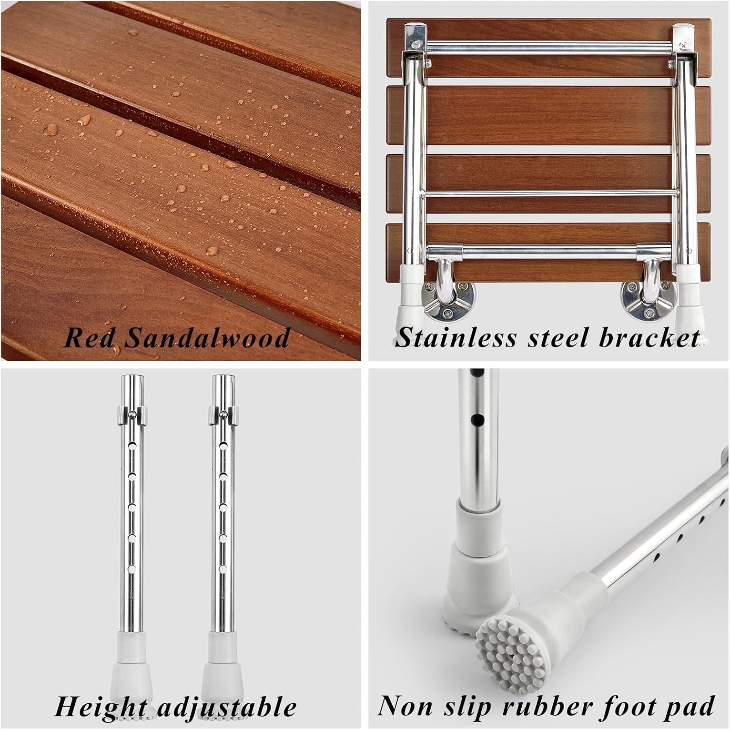 Height Adjustable Folding Shower Seat Wall-Mounted with Legs for Small Spaces