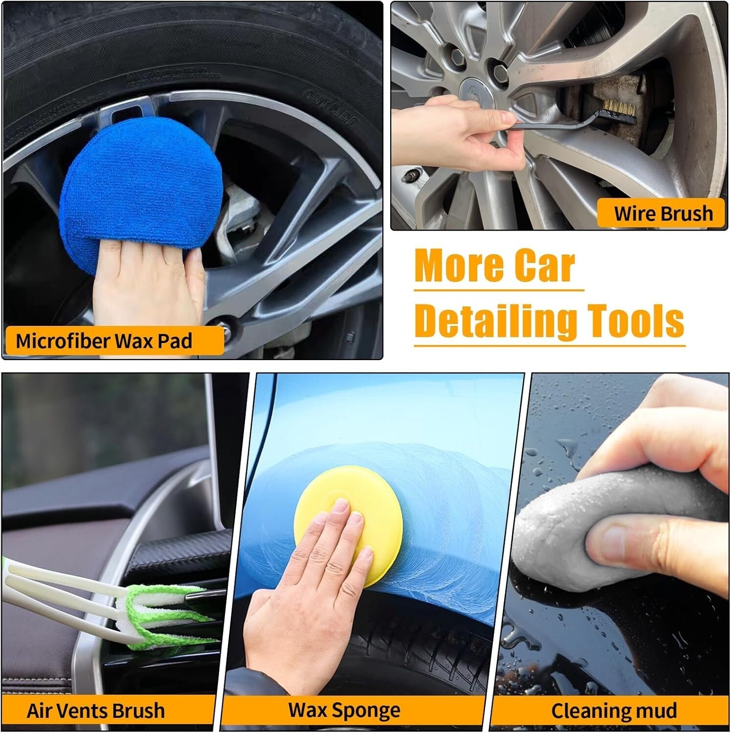 62-Inch Chenille Microfiber Car Wash Brush with Multi-Functional Cleaning Tools