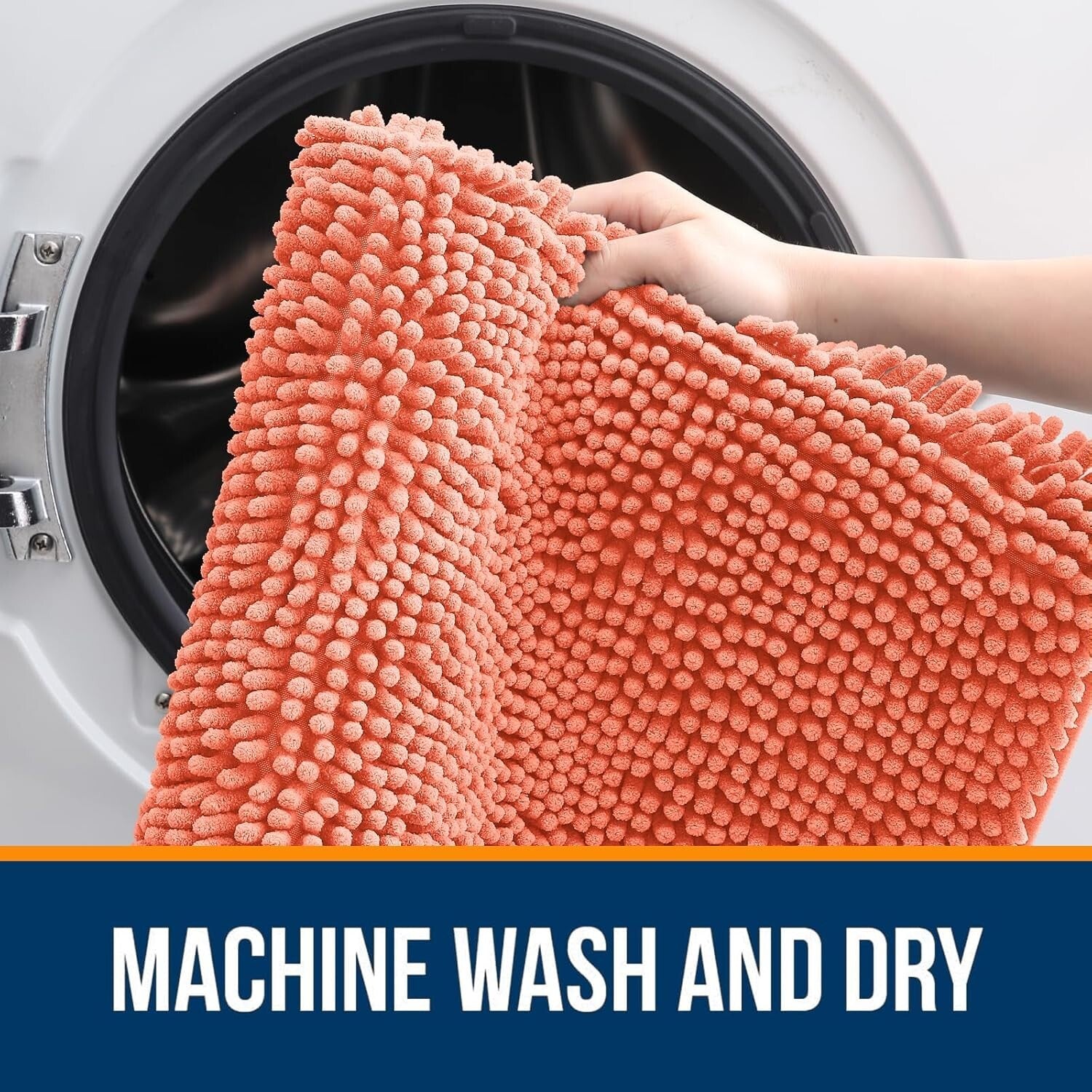 47x24 Modern Coral Chenille Bath Mat - Ultra-Absorbent & Fast-Drying Design