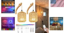 Load image into Gallery viewer, Frideko Boho Rechargeable Wall Sconces Set of 2 with Remote – RGB Dimmable Light