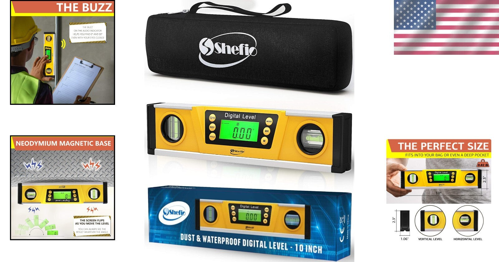 Precision Digital Level - 10-Inch with LCD & 8 Angle Storage for Contractors