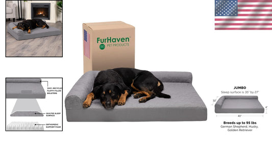 Pinsonic Quilted L-Shaped Dog Bed for Large Breeds - Jumbo Size, Cozy Comfort