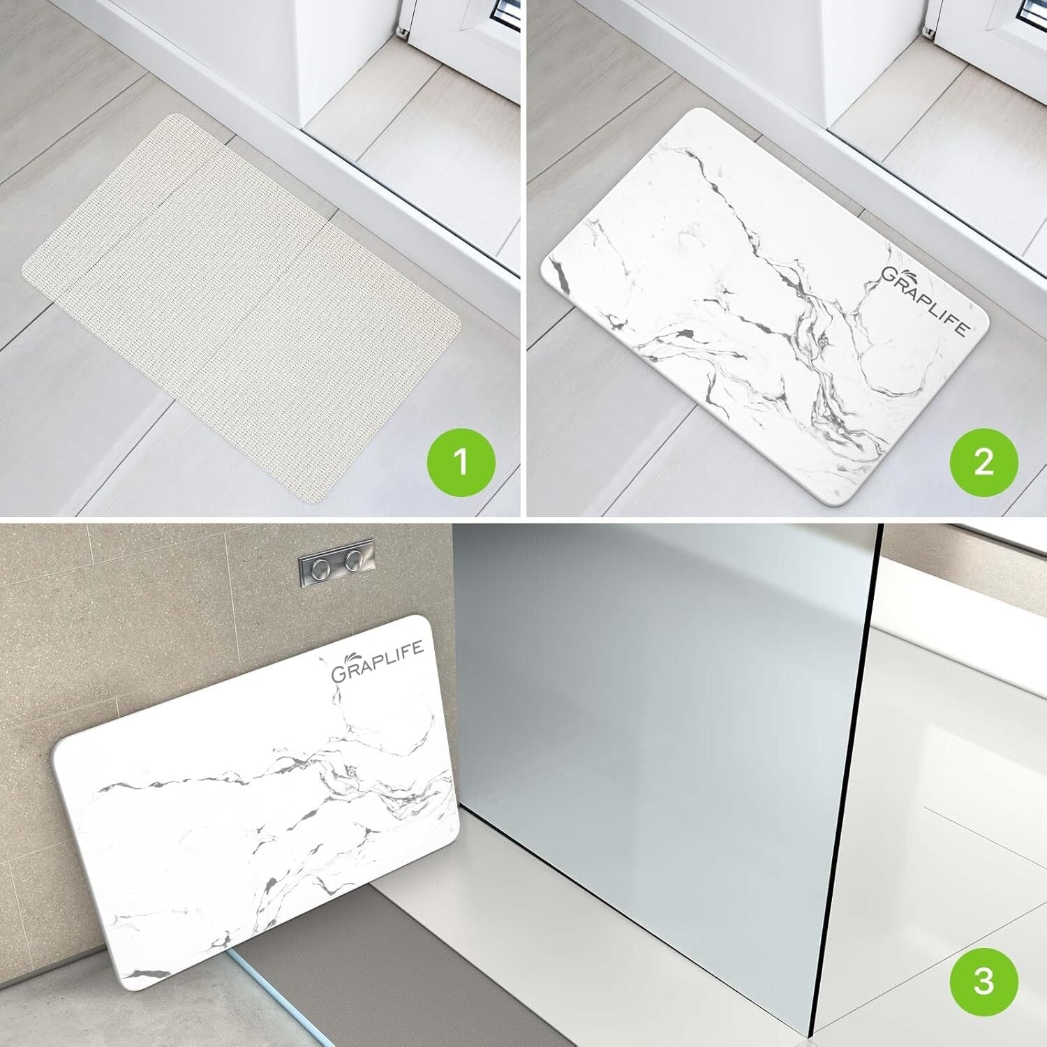 Versatile Diatomaceous Earth Shower Mat - Low Maintenance, Quick Dry 23.5x15''