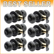 Load image into Gallery viewer, 6-Pack Matte Black Round Colonial Door Knobs with Privacy Locking Function