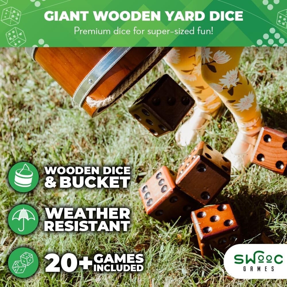 Extra Large Wooden Dice Game - Complete Yardzee & Farkle Set for 5 Players