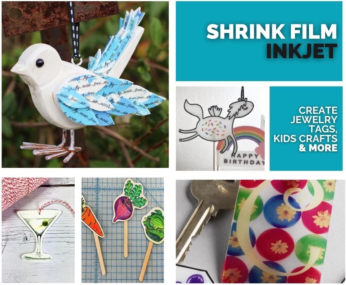 50 Sheets of Inkjet Printable White Opaque Shrink Film - 8.5"x11" Craft Packs