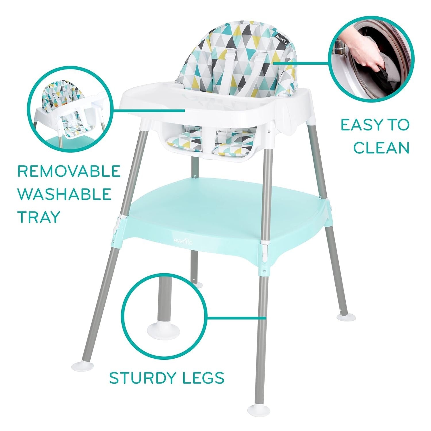 Colorful 4-in-1 Convertible High Chair with Removable Tray for Easy Cleanup